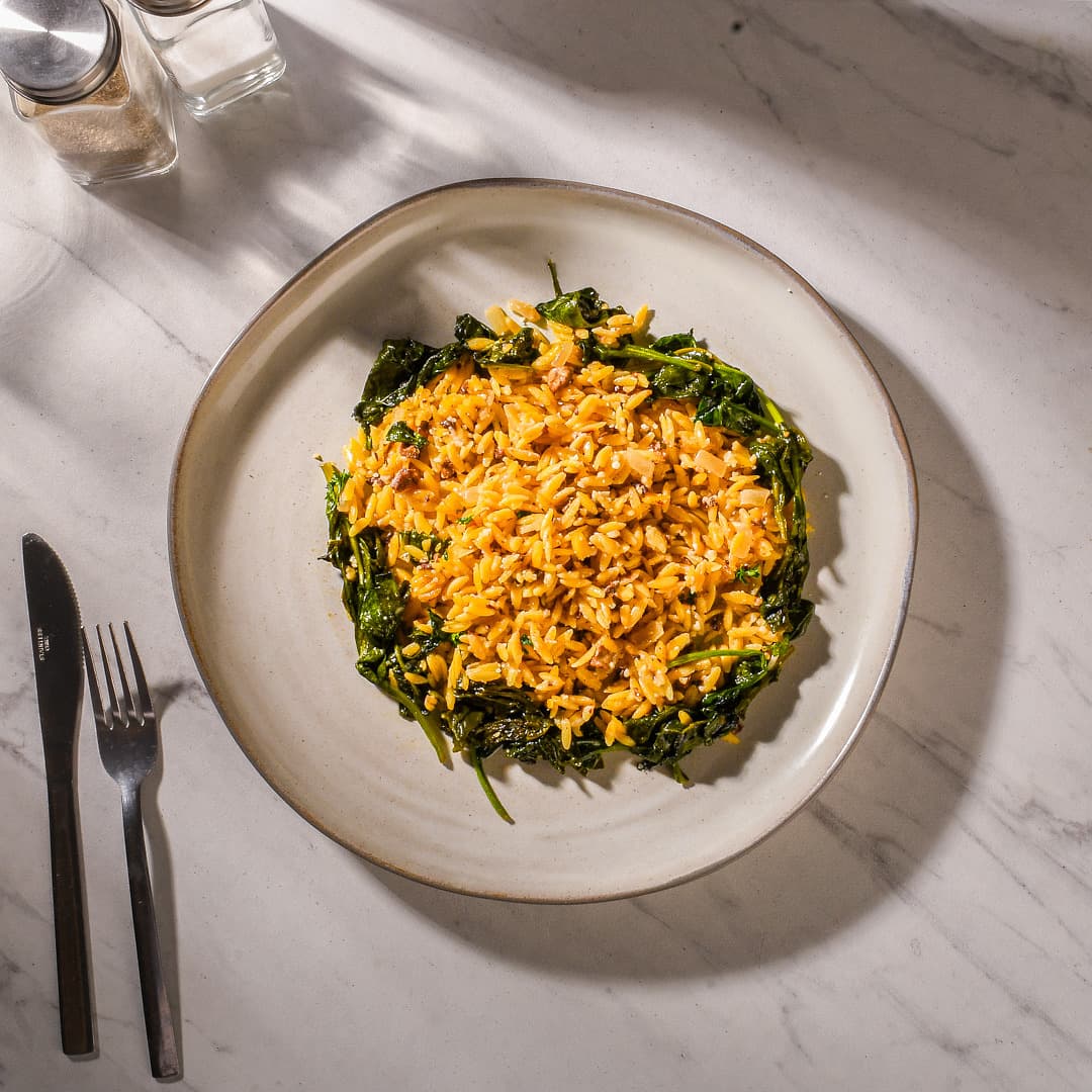 Grilled Chicken with Creamy Mushroom Orzo