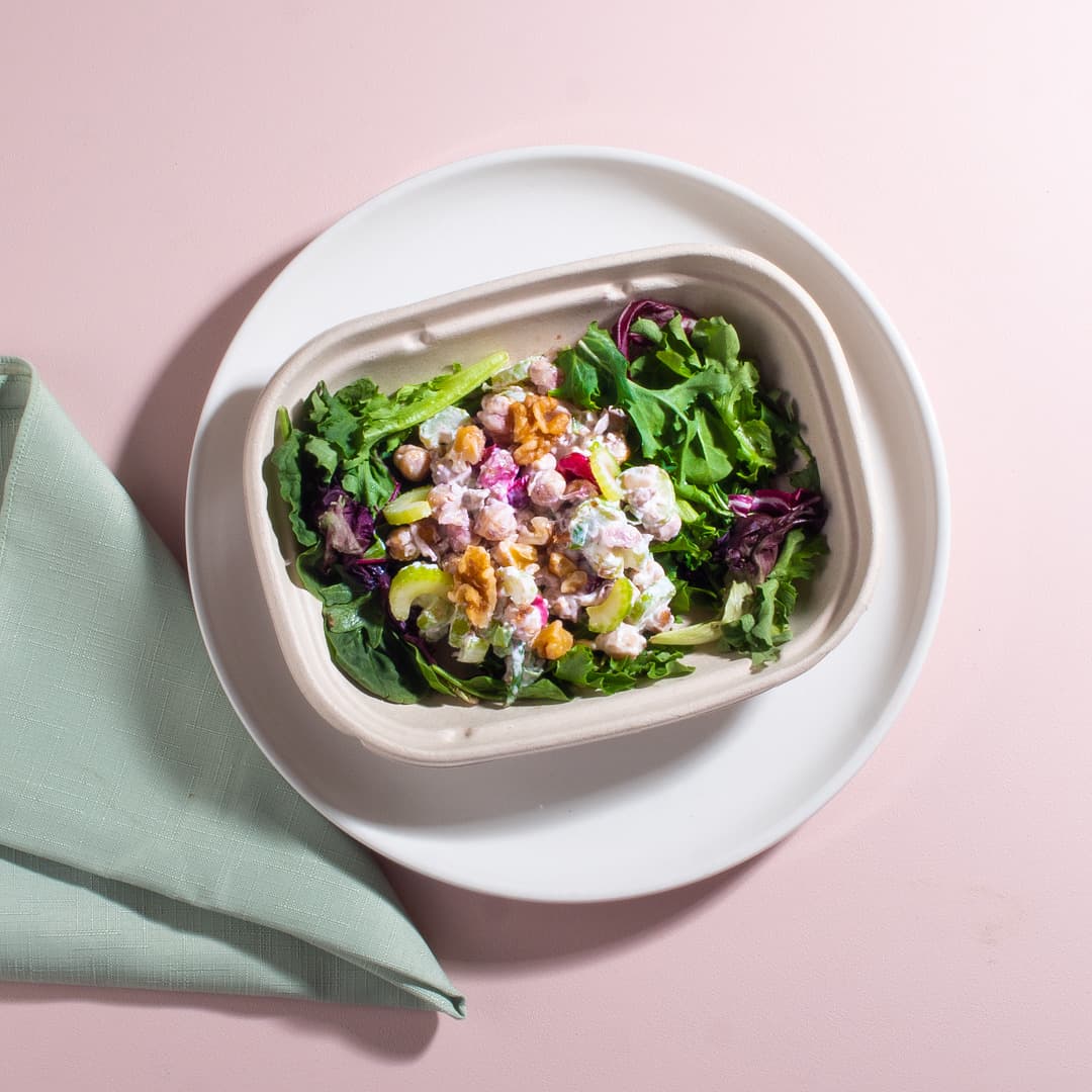 Vegan Cranberry Walnut Chicken Salad over Arugula