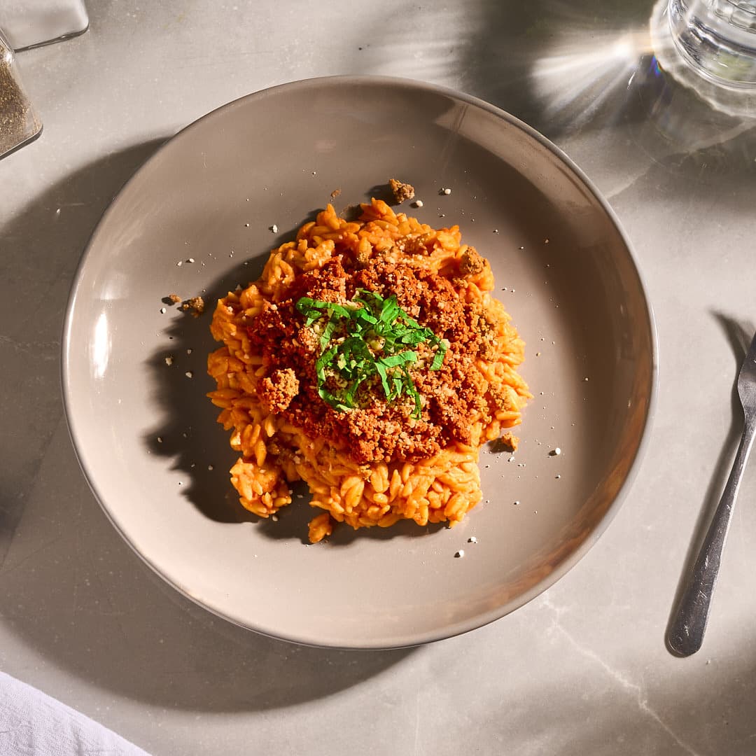 Vegetarian Creamy Tomato Mushroom Orzo
