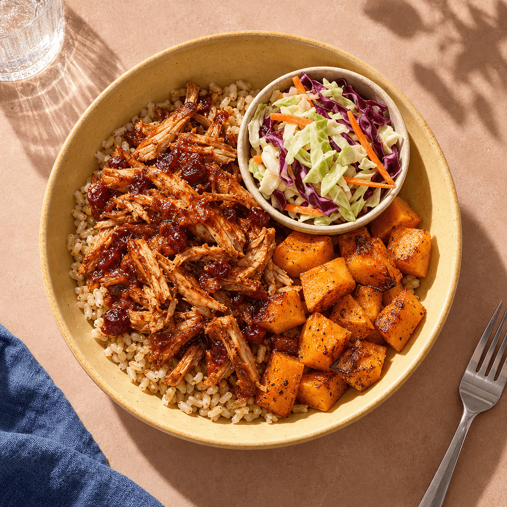 Smoky Cranberry BBQ Pulled Turkey Bowl