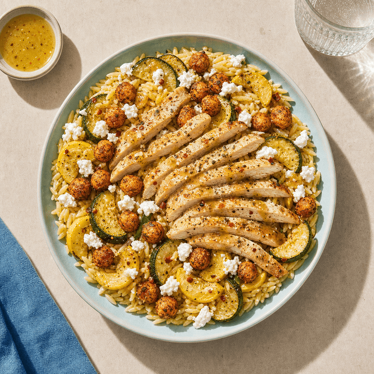 Crispy Lemon Feta and Spiced Chickpeas with Chicken
