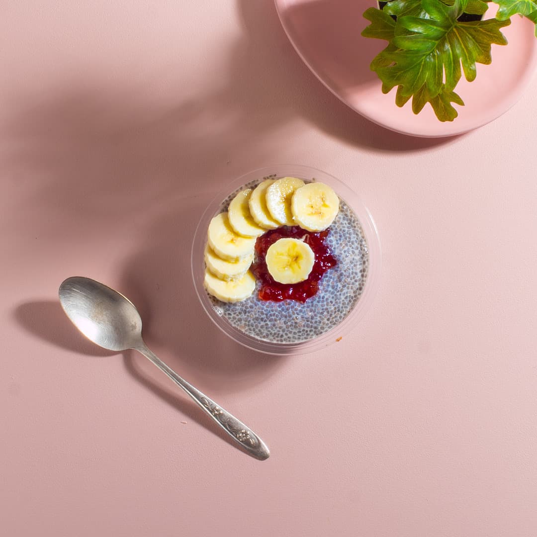 Chia Pudding w/ Sliced Banana and Berry Jam