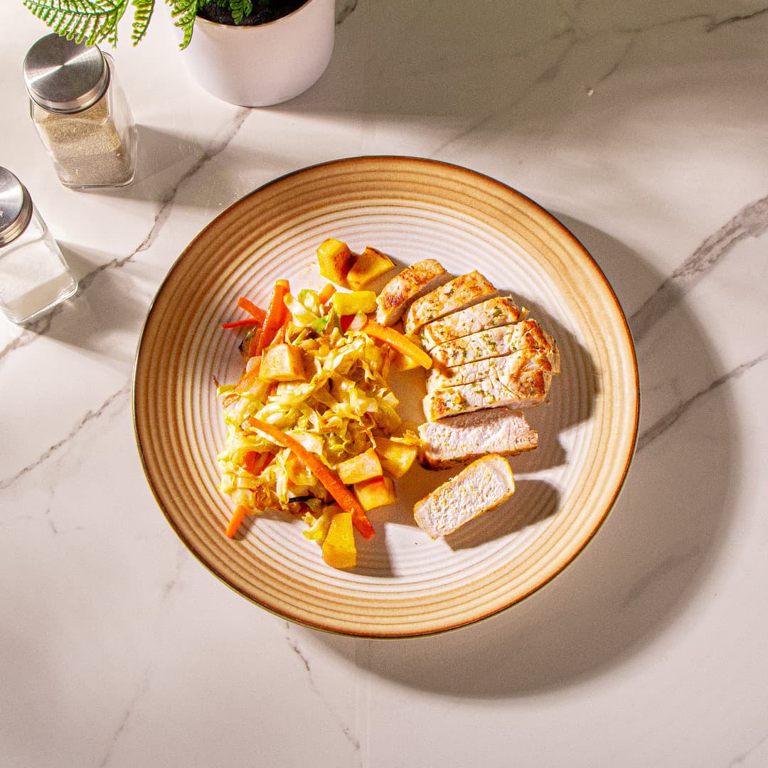 Sage Pork Chops and Warm Apple Slaw