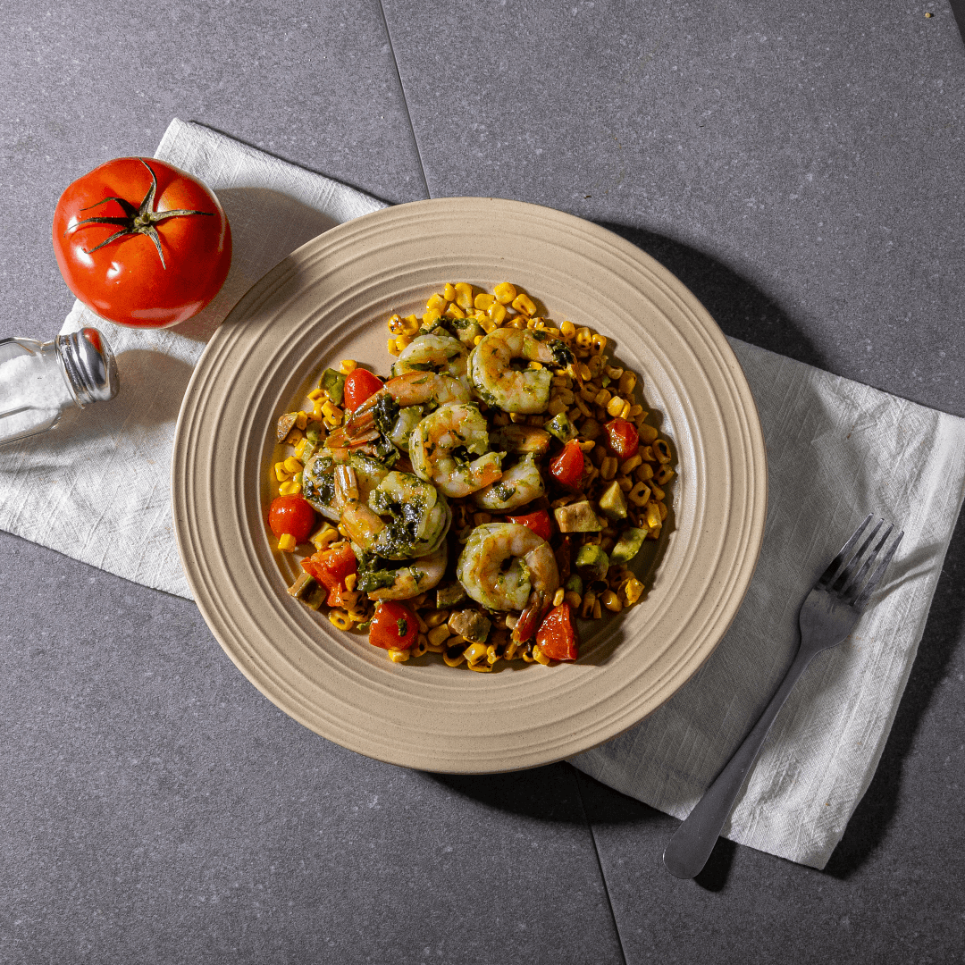 Pesto Corn Salad with Shrimp