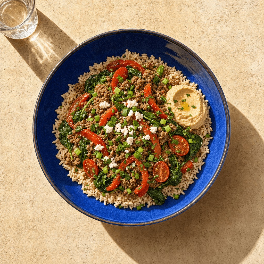 Mediterranean Beef Hummus Bowl