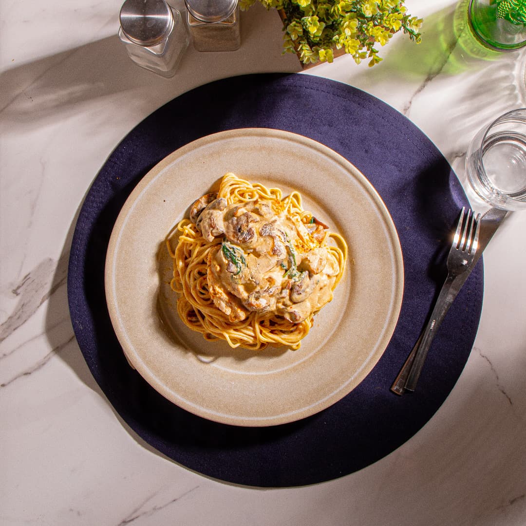 Creamy Caramelized Onion and Mushroom Chicken Pasta