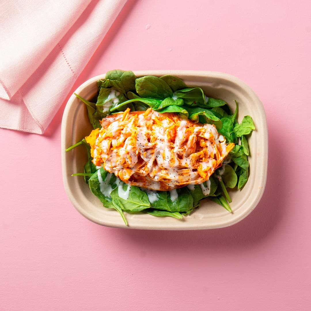 Buffalo Chicken Sweet Potato Skins