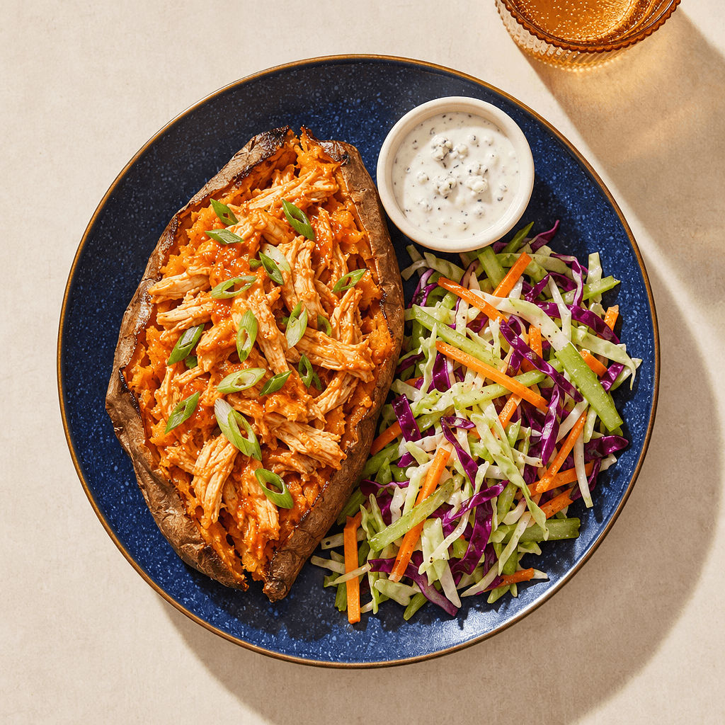 Buffalo Chicken Stuffed Sweet Potato