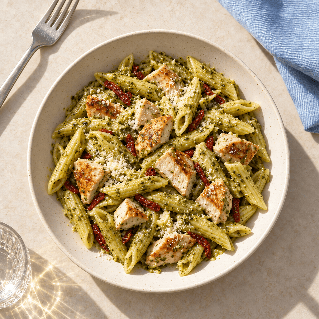 Pesto Penne Pasta with Grilled Chicken