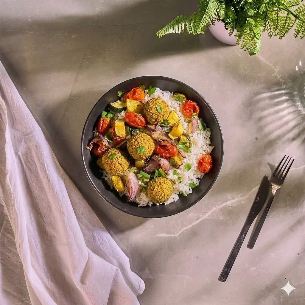 Falafel and Roasted Veggie Bowl
