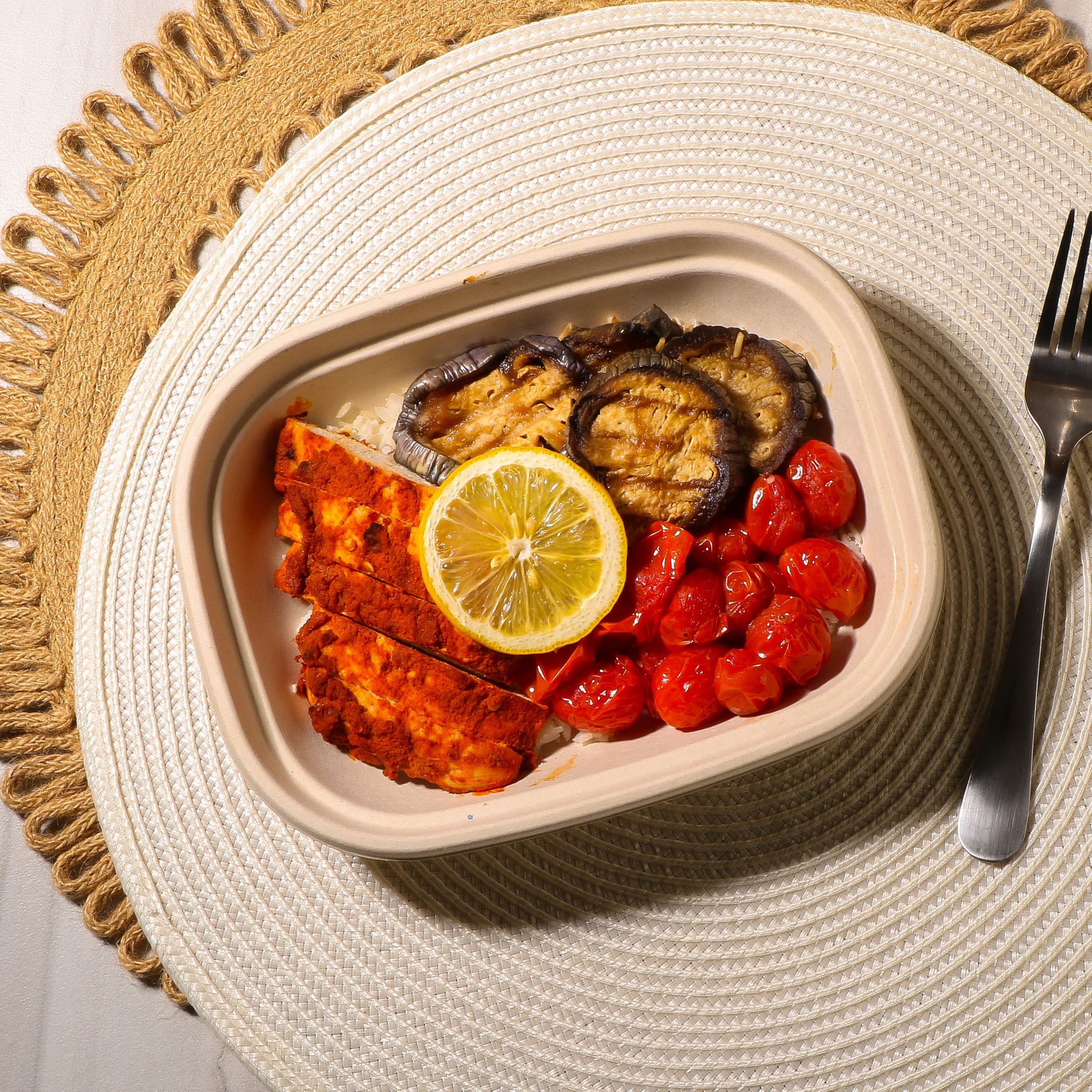 Harissa Chicken and Glazed Eggplant Bowl