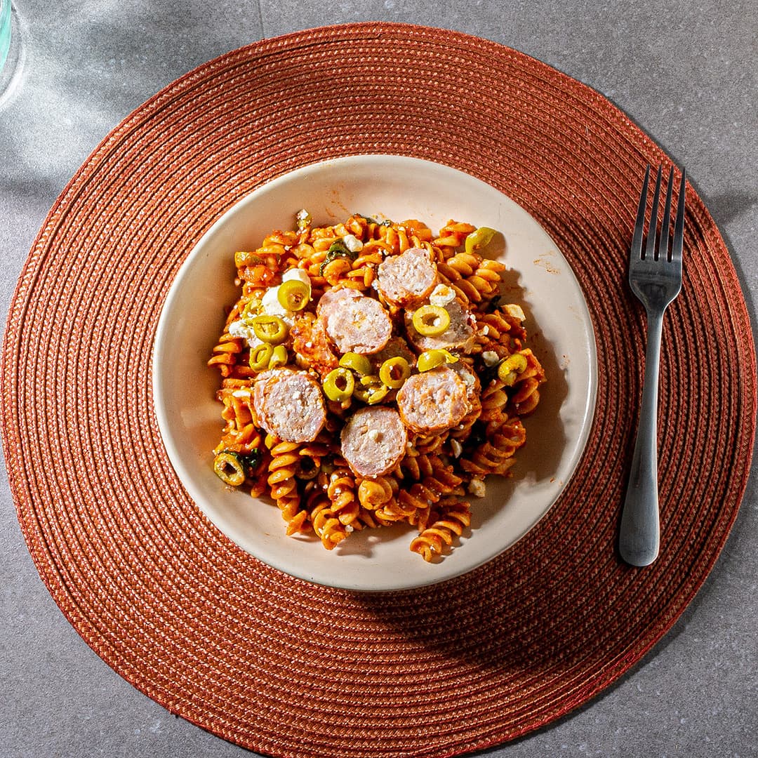 Greek Pasta with Chicken Sausage