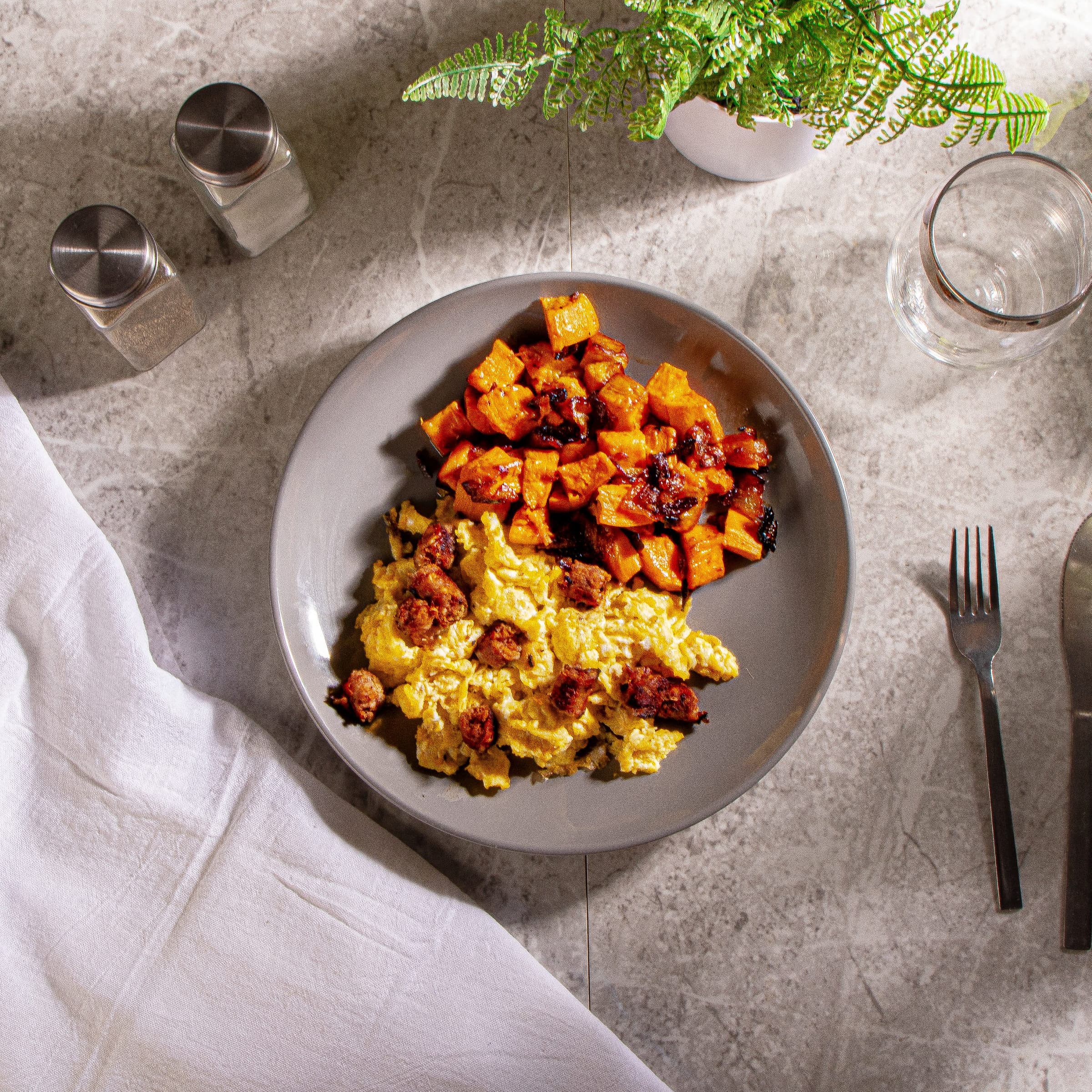 Sausage Scramble with Sweet Potato Hash