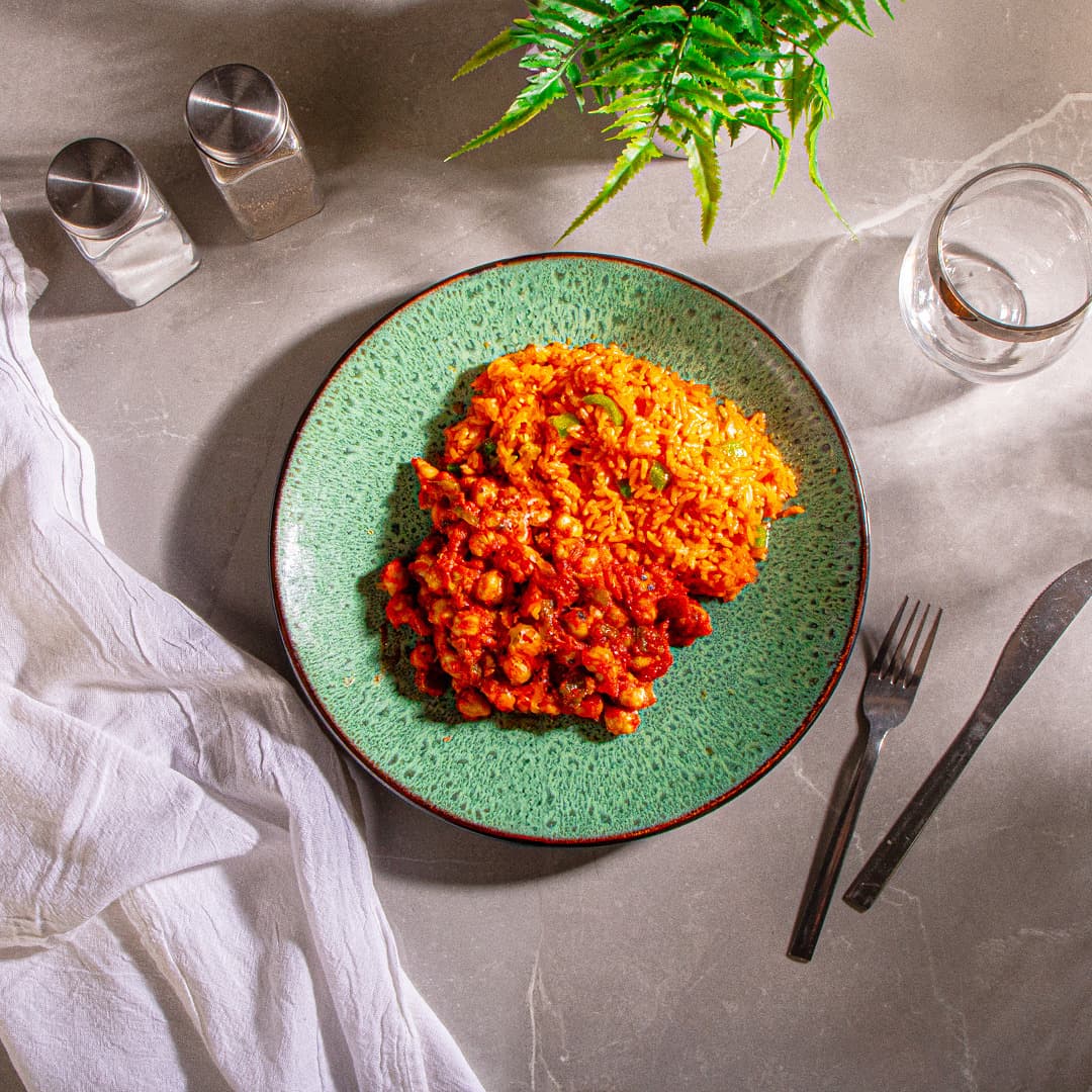 Sofrito Chickpeas with Arroz con Gandules