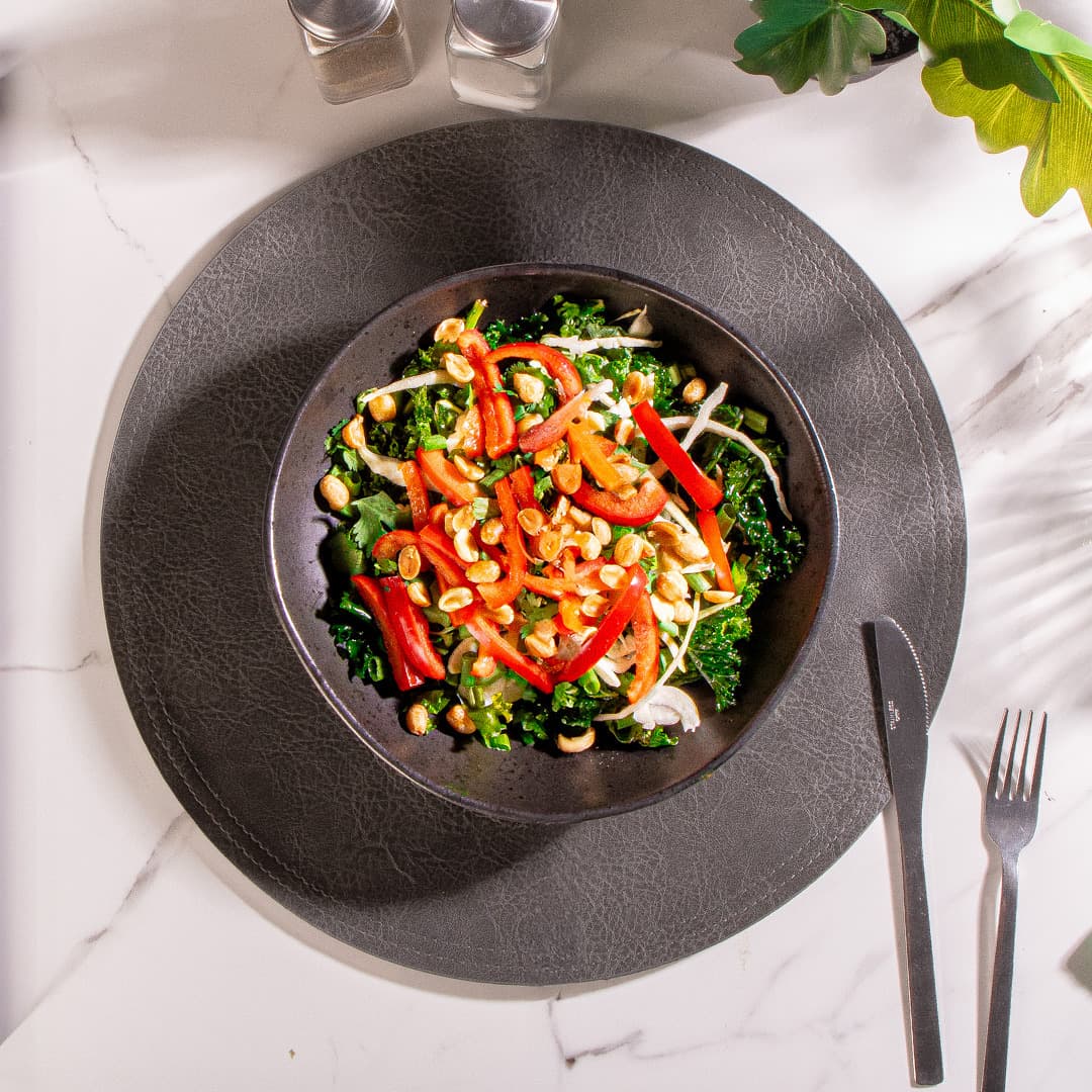 Roasted Peanut Kale Crunch Salad with Chicken