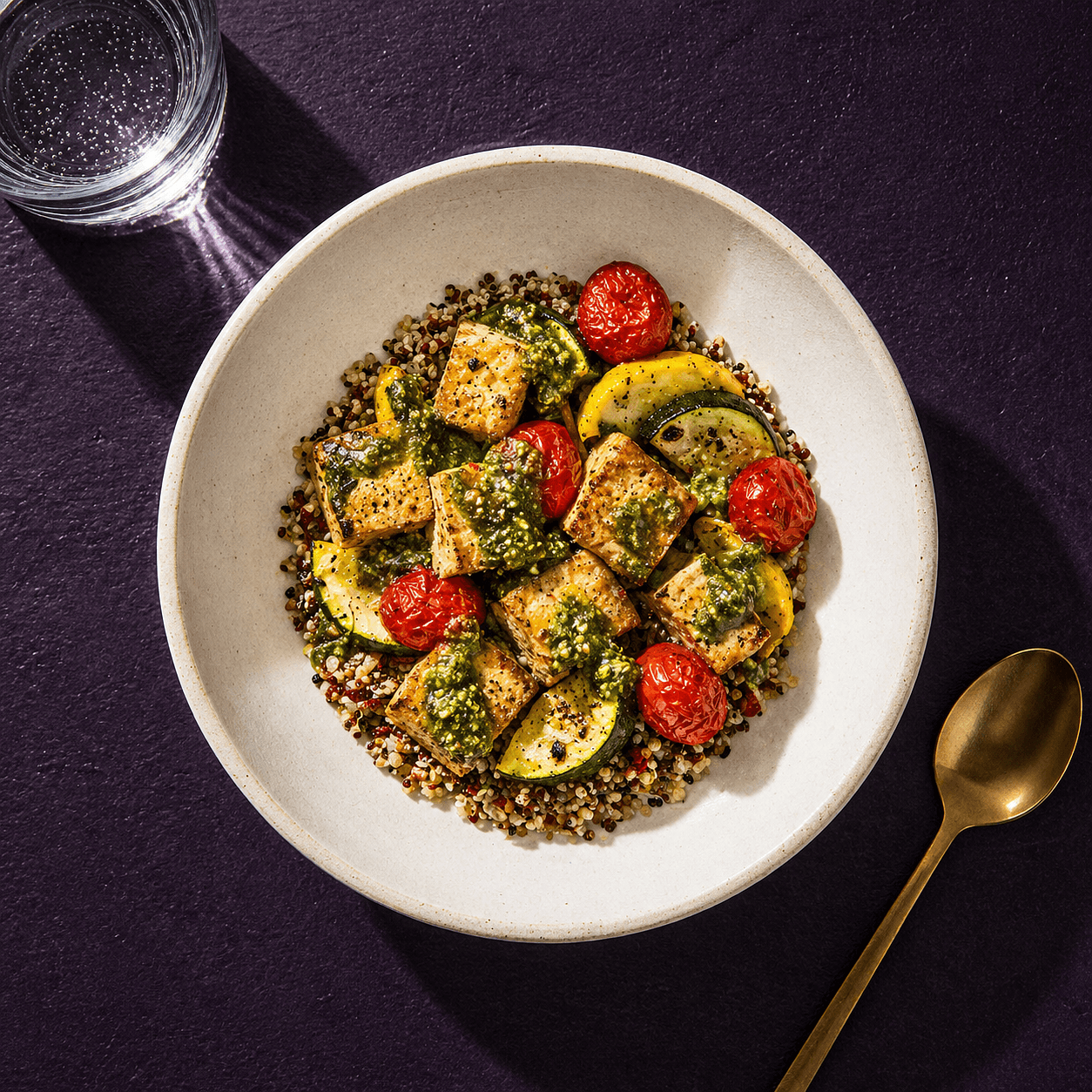 Tofu Pesto Quinoa Bowl