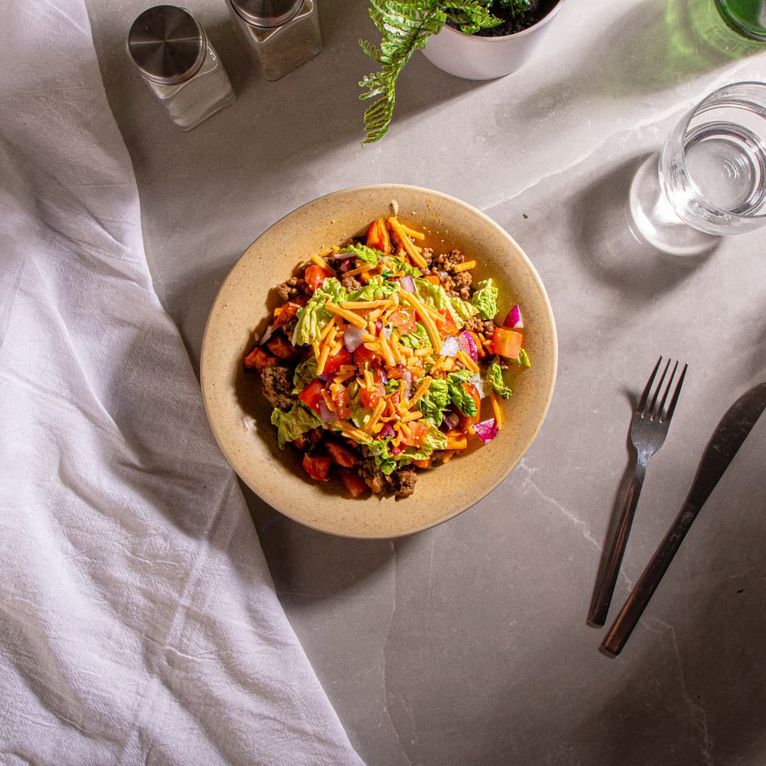 Roasted Sweet Potato Burger Bowl
