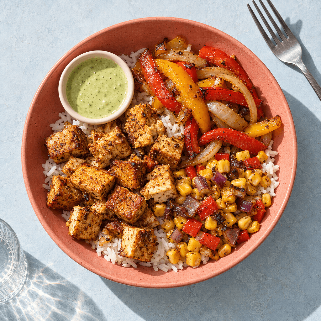 Tofu Fajita Rice Bowl