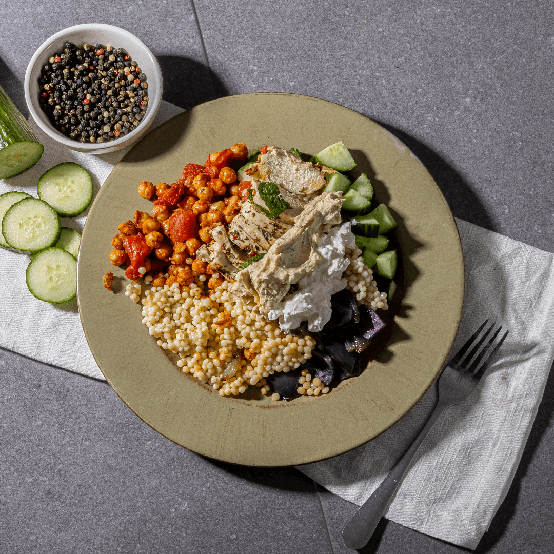 Spiced Chickpea Mediterranean Chicken Bowl