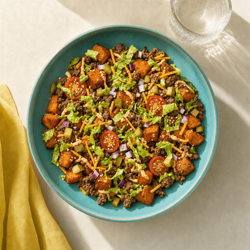 Roasted Sweet Potato Burger Bowl